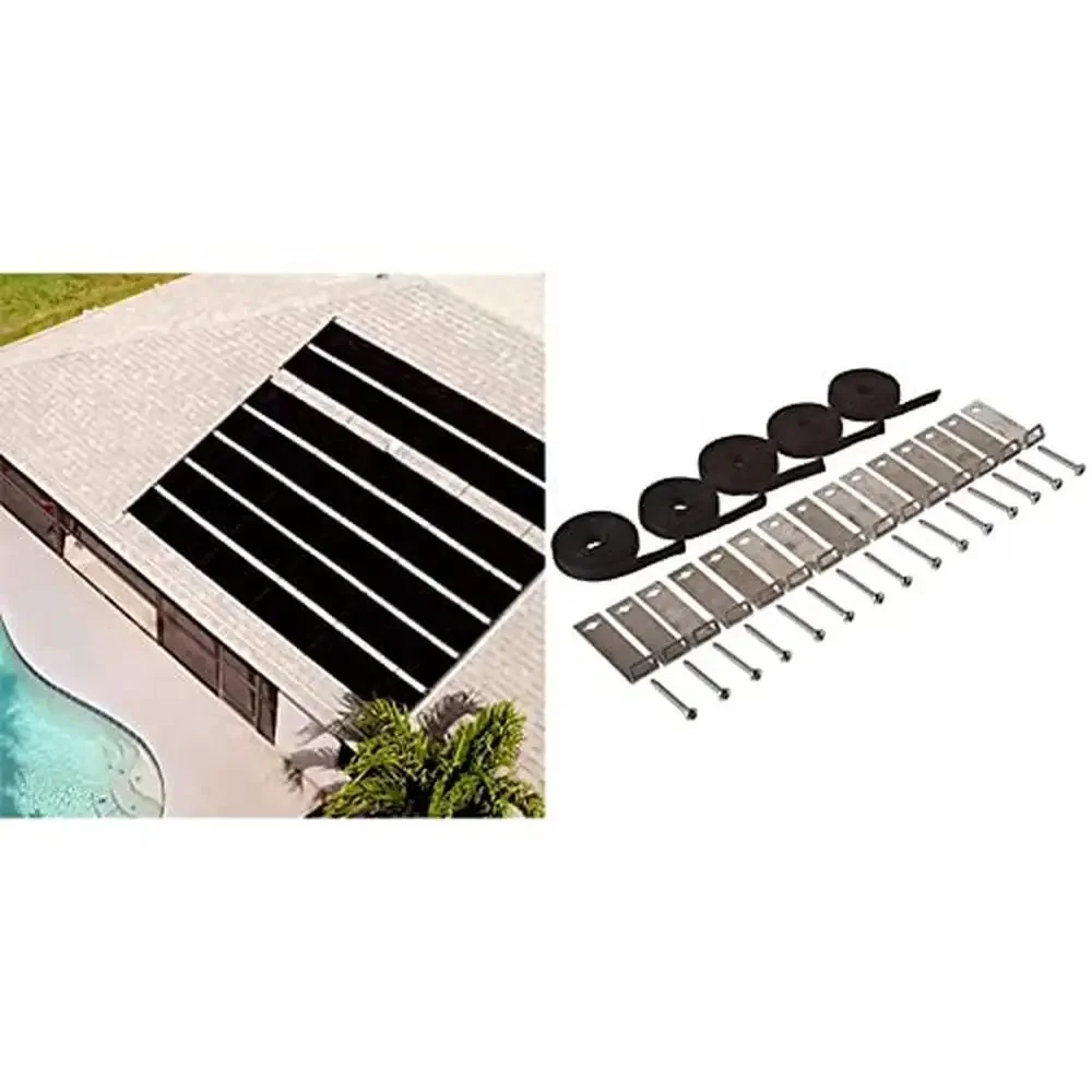 Inground Pool Solar Heating System 80 Sqft Panels Direct Flow Polypropylene Collector Raises Pool Temp up to 15&deg;F Roof/Rack