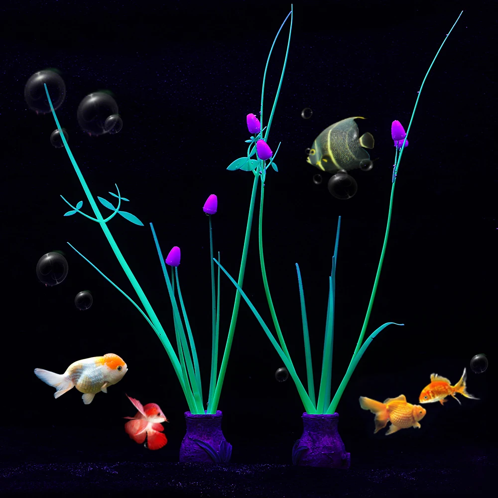 Glow in Dark Coral Orchid Flower Fluorescent Silicone Aquarium Decor Fish Tank Ornament for Freshwater & Saltwater