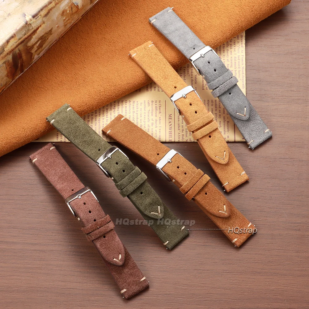 Classic Vintage Suede Leather Watch Strap in Calfskin