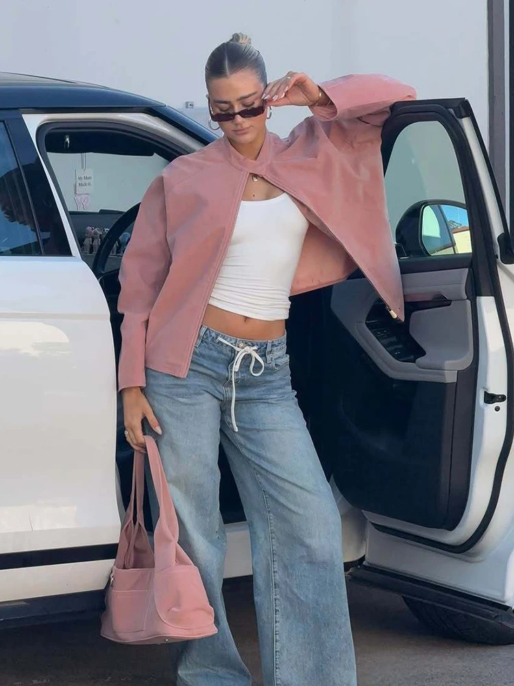 Women Suede Jacket 2025 Autumn Winter Stand Collar Long Sleeve Women's Coat Zipper Loose Female Casual New Outerwear