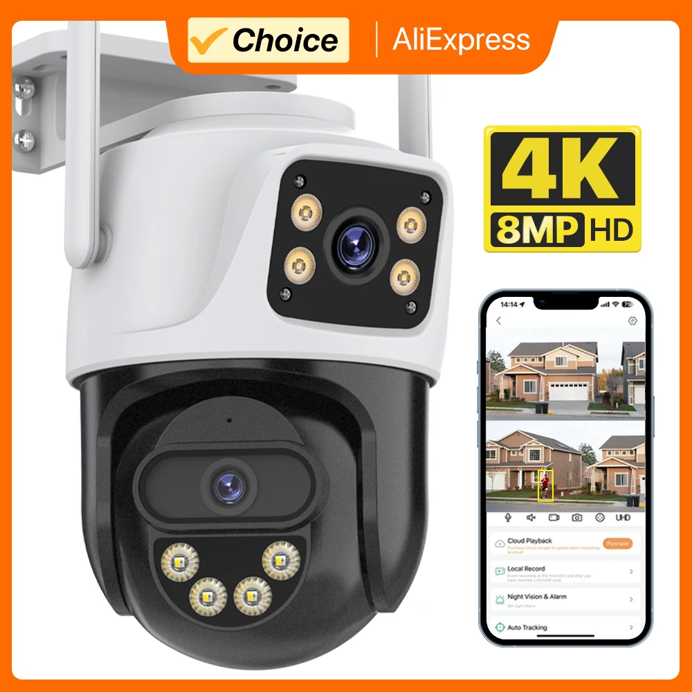 Caméra de surveillance extérieure PTZ IP WiFi HD 8MP-4K,dispositif de