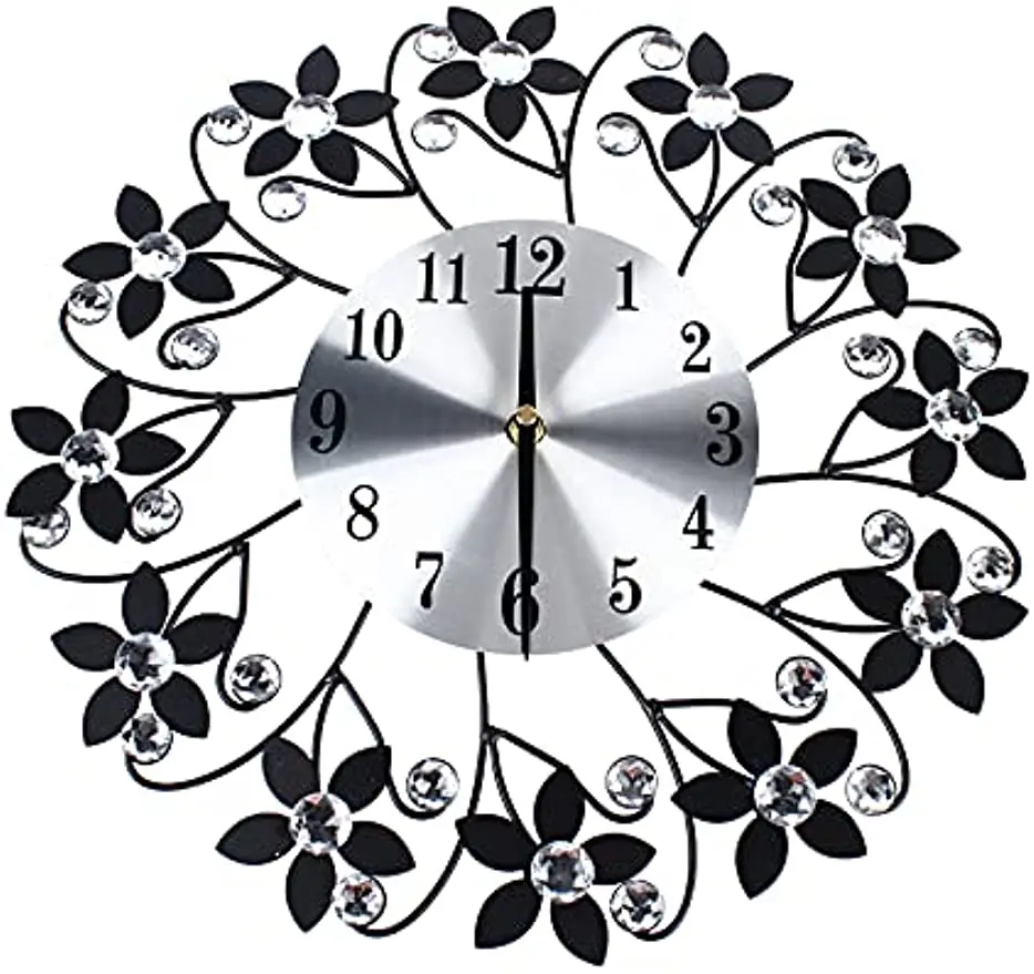 

Modern Metal Wall Clock Flower Fancy Round Decorative Wall Clocks, Quartz Wall Clock with Crystal Suitable