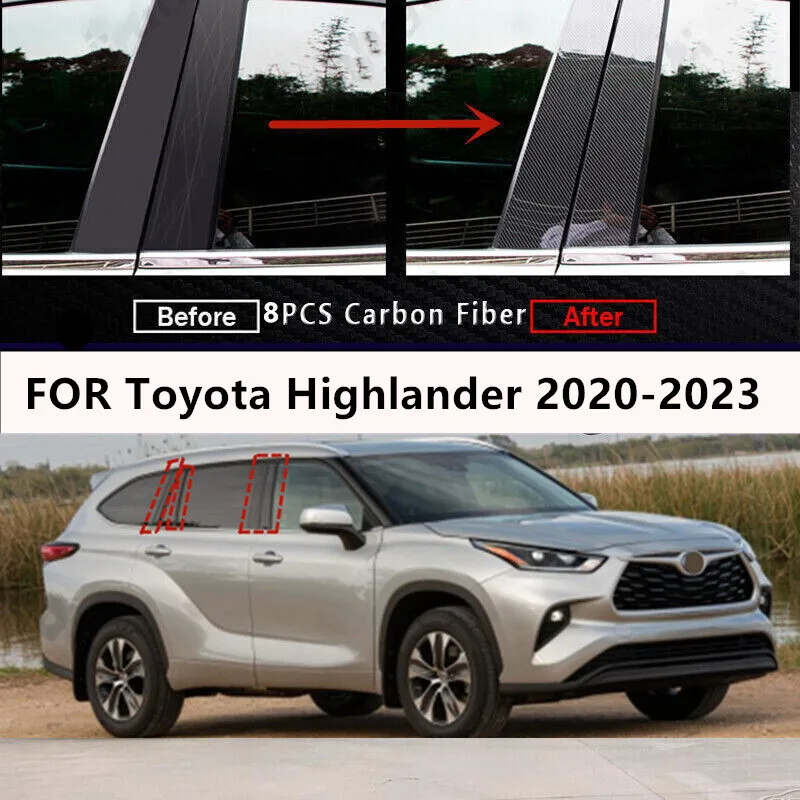 

8Pcs Carbon Fiber Door Window Pillar Posts Cover Trim Sticker Decal FOR Toyota Highlander 2020 2021 2022 2023