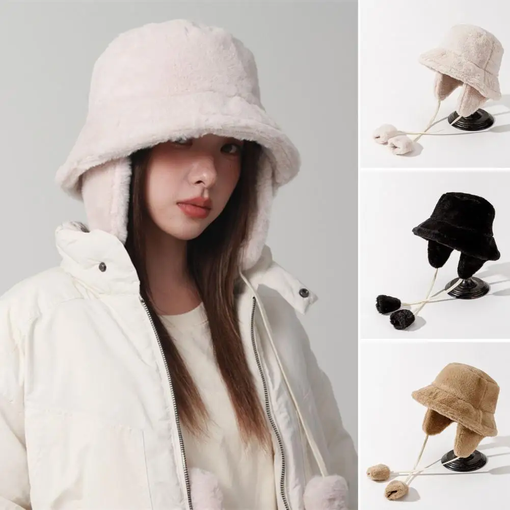 

Женская зимняя шапка, стильная женская зимняя шапка с широкими полями, плюшевая защита ушей, съемные наушники, ветрозащитная уличная Панама
