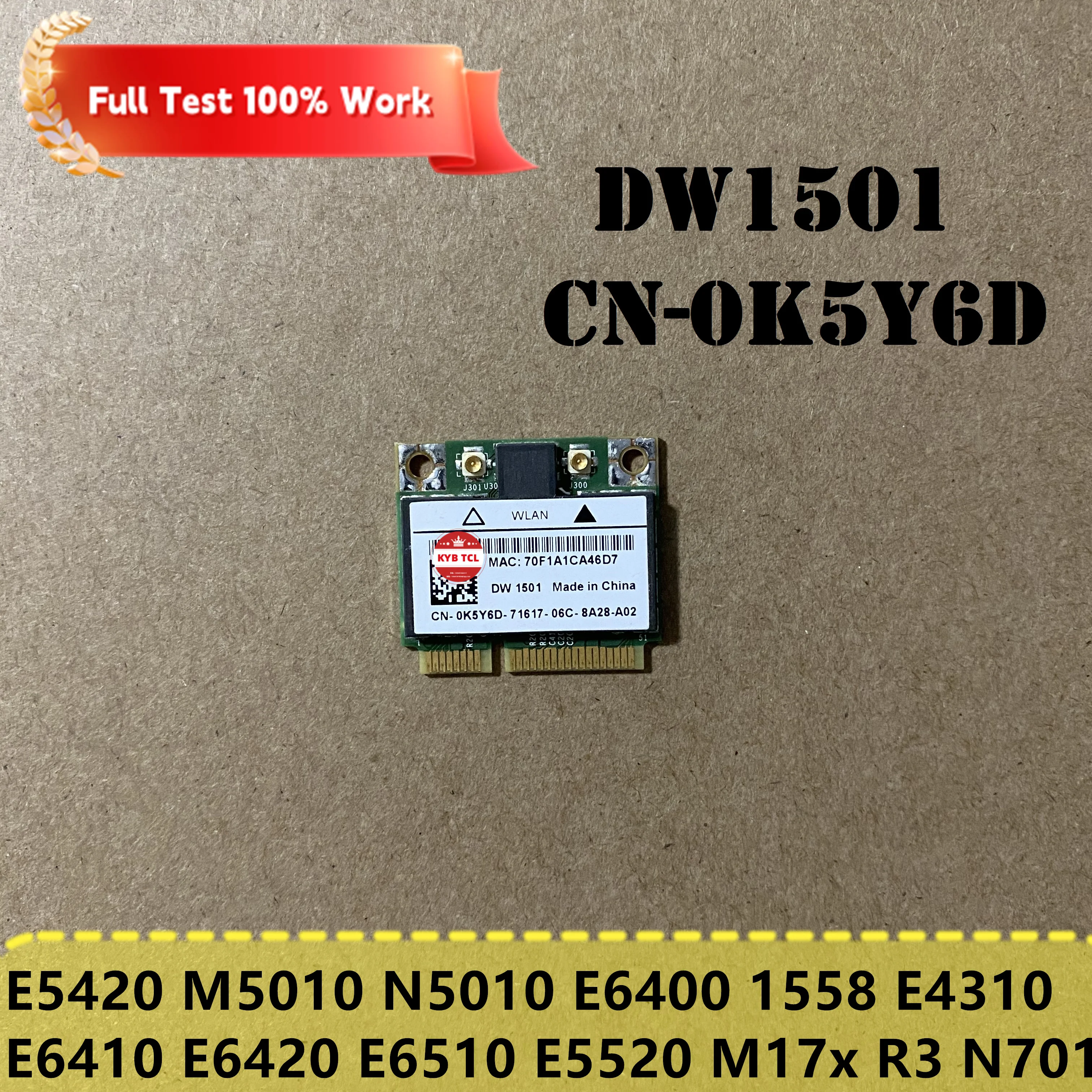 

Laptop Broadcom Wireless Wifi Card BCM94313HMG2L DW1501 CN-0K5Y6D 0K5Y6D K5Y6D For Dell E5420 M5010 N5010 M501R E6400 3300 1558