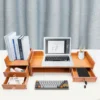 Computer Monitor Stand with Lock, 2 Keys Desktop Laptop Rack with Drawers, with Phone Holder, Wood 2