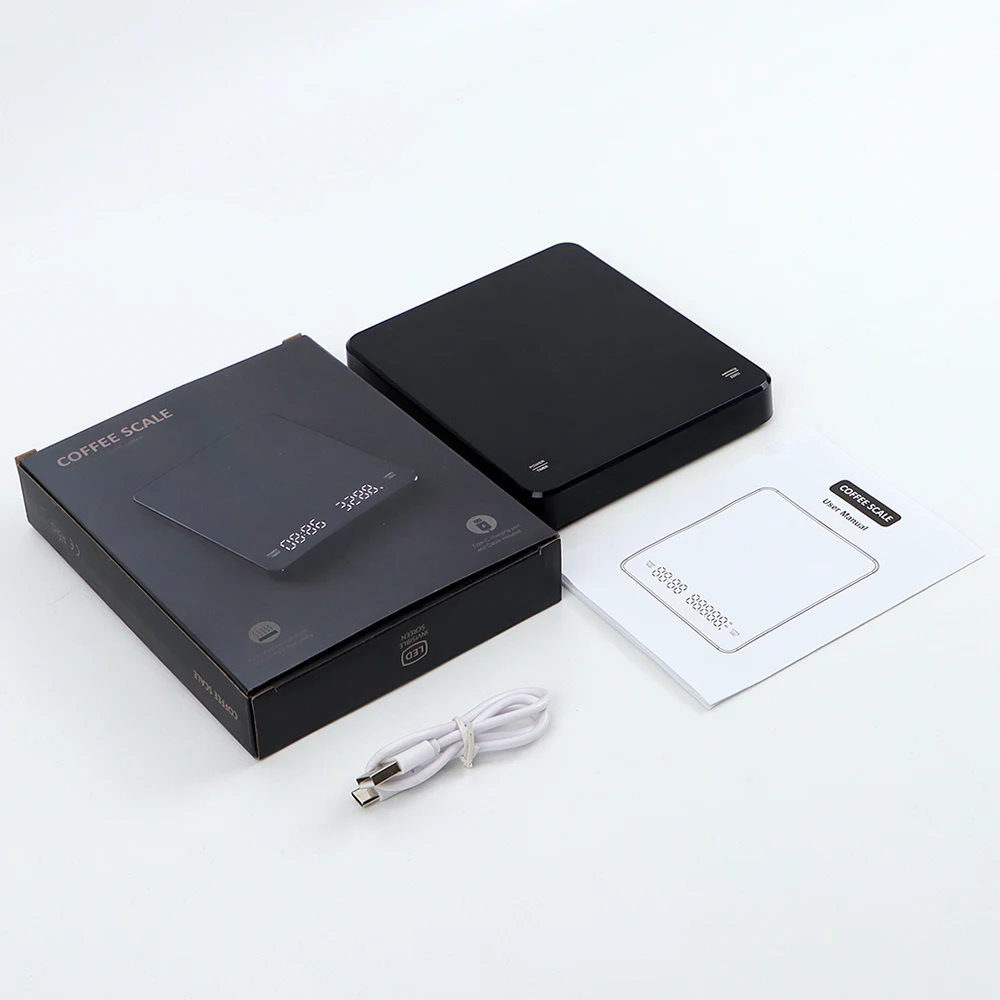 Kitchen scale 0.1g/3kg Digital Coffee Scale with Timer LED Screen Espresso USB Weighing High Precision Measures in Oz/ml/g