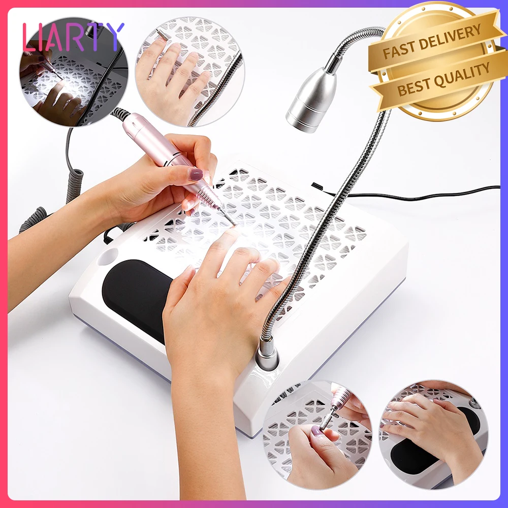 

Liarty 80w 2 in 1 Nail Drill & Nail Dust Collector Manicure with light Strong Power Nail Vacuum Cleaner Nail Salon Device
