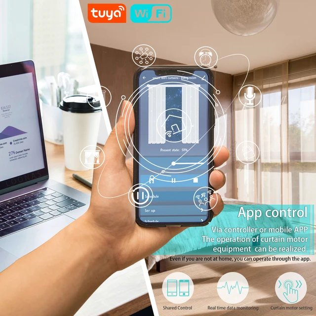 Binario Tende Motorizzato WiFi - Controllo Alexa/Google Home, Apertura Centrale, Lunghezza 2m - Foto 3