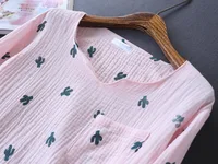 New Japanese style spring and autumn ladies cotton crepe cloth long-sleeved trousers pajamas cactus comfortable home service - Image 5