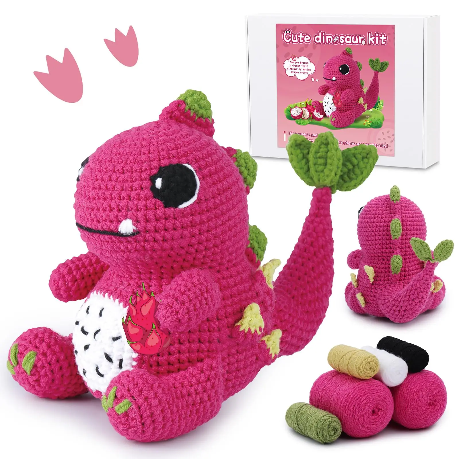 Fenrry Crochet Kit Beginners Animal Knitting Kit Dinosaur Step-by-Step Video Tutorials DIY Present