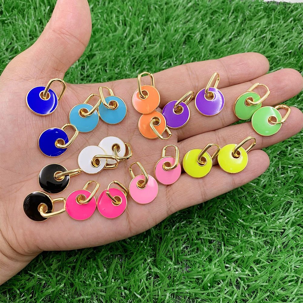 

Fashion Classic Colorful Round Lanyard Piercings Brads Neon Enamel Hollow Out Round DIY Making Necklace Bracelet Accessories