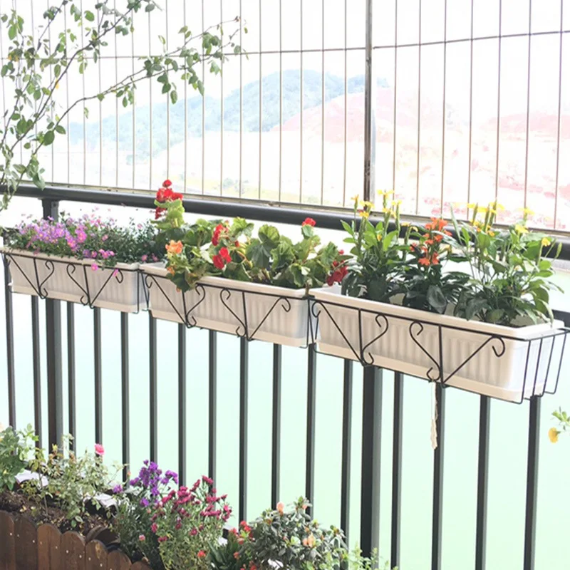Thicken Rectangular Hanging Balcony Flower Pot Wrought Iron Flower Rack Railing Home Vegetable Plant Pot Garden Decoration