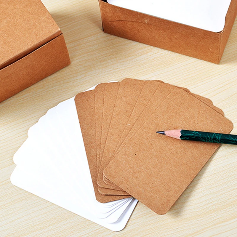 

100x Simple Blank Kraft Paper Cardboard Bookmark Freehand DIY Rectangle Mini Message Card Hard Cardstock Student Wordcard Paper