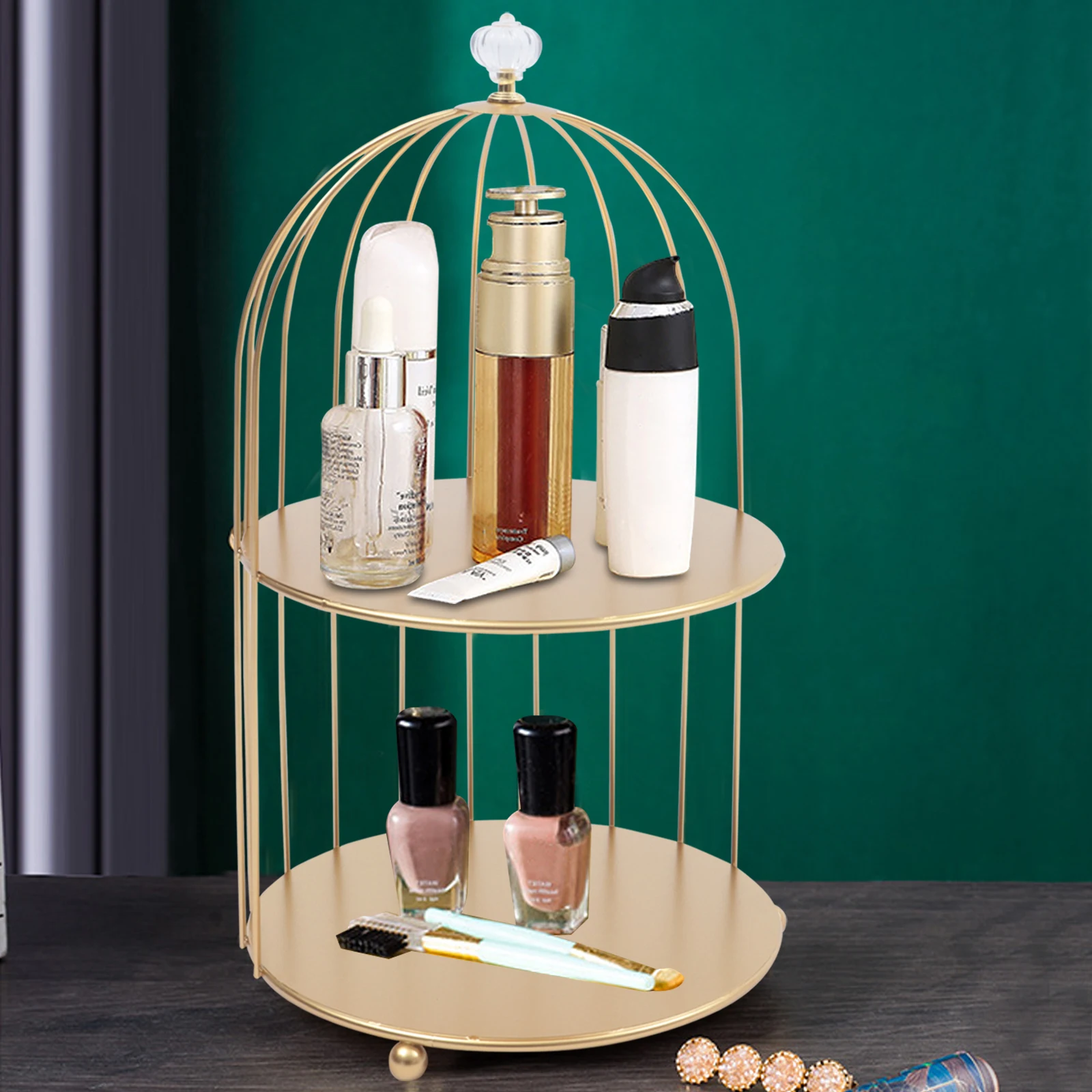 

Metal Bird Cage Cosmetic Storage Organizer Lipstick Perfume Skin Care Products Finishing Rack Bathroom Shelf Accessories Gift