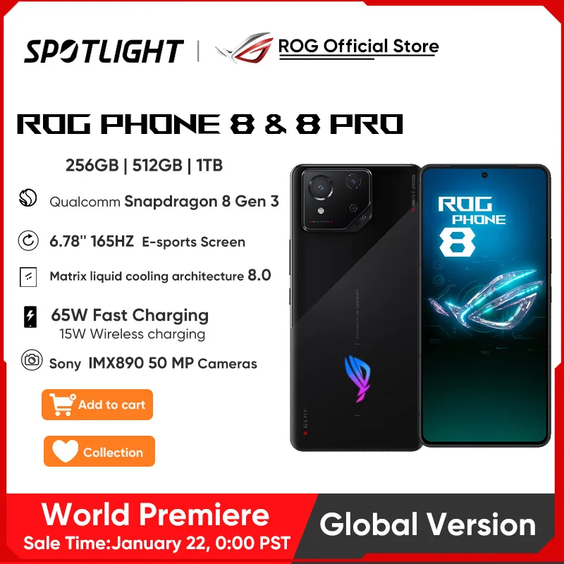 ASUS-Smartphone ROG Phone 8 et 8Pro, version globale, Snapdragon 8, Isabel 3, 6.78 en effet, écran AMOLED 165Hz, charge rapide 65W, appareil photo 50MP