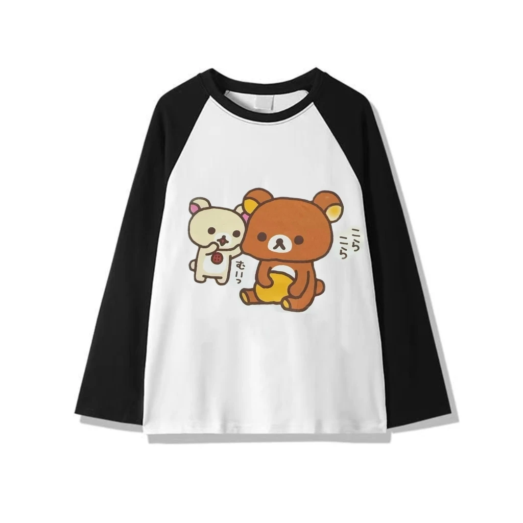 Loose Fit Long Sve Rilakkuma T-irt oulder Insert Design Comfortable Bear Base Layer Top for Women Autumn Casual Sle