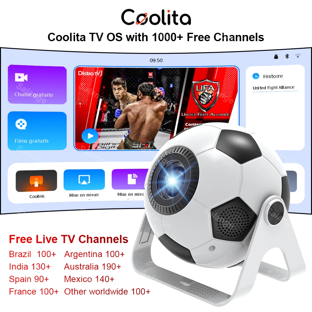 פרויקטור מיני Salange P361 300 ANSI 4K HD Coolita OS בצורת כדורגל לעיצוב הבית שדרוג סרט הבית וידאו נייד