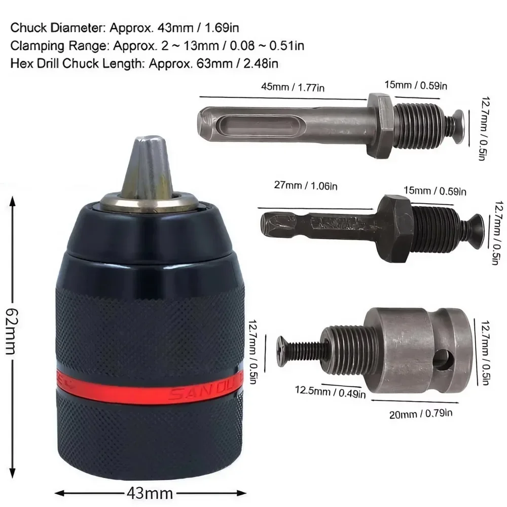2 Size 1.5-10mm Drill Chuck Adapter Convert Impact Wrench to Electric Drill 3/8-24UNF Lightweight & Reliable