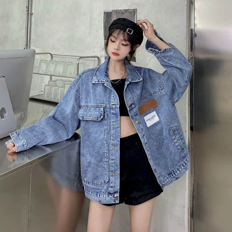 Chaquetas para mujer, estilo coreano, chaquetas de béisbol vaqueras holgadas, cárdigans de trabajo de gran tamaño, abrigos vintage de manga larga, blusas para mujer