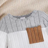 Ensemble de vêtements pour nouveau-né garçon, 3 pièces, body à manches longues, couleur bloquée, pantalon gris, chapeau, vêtements d'automne pour tout-petits de 1 à 18 mois 2