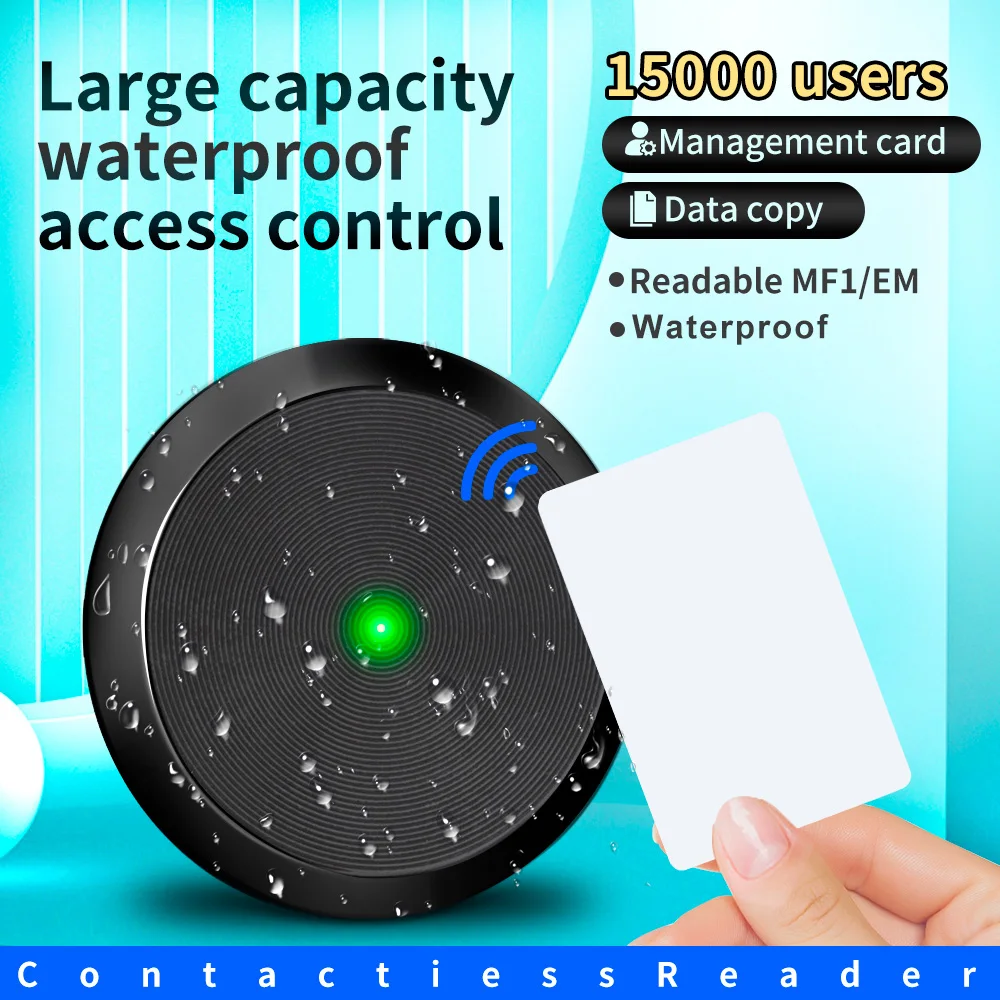 

15,000 Users Capacity Mini Waterproof Access Control Machine 125KHz/13.56MHz MF1/EM Proximity Swipe Card With 2 Management Cards