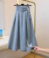Large Size Women's Autumn 2025 New Leisure Loose Elastic Denim Skirt Girls Personalized High Waist Versatile Big Swing Skirts - Image 4
