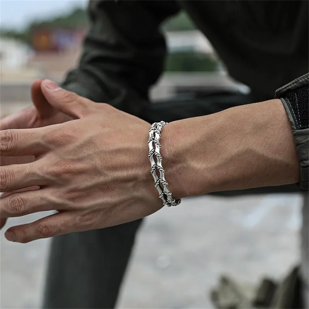Retro Alloy Double Layer Bracelet Simple Men's Imitation Braided Shape Adjustable Cuff Bracelet Fashion Jewelry 2