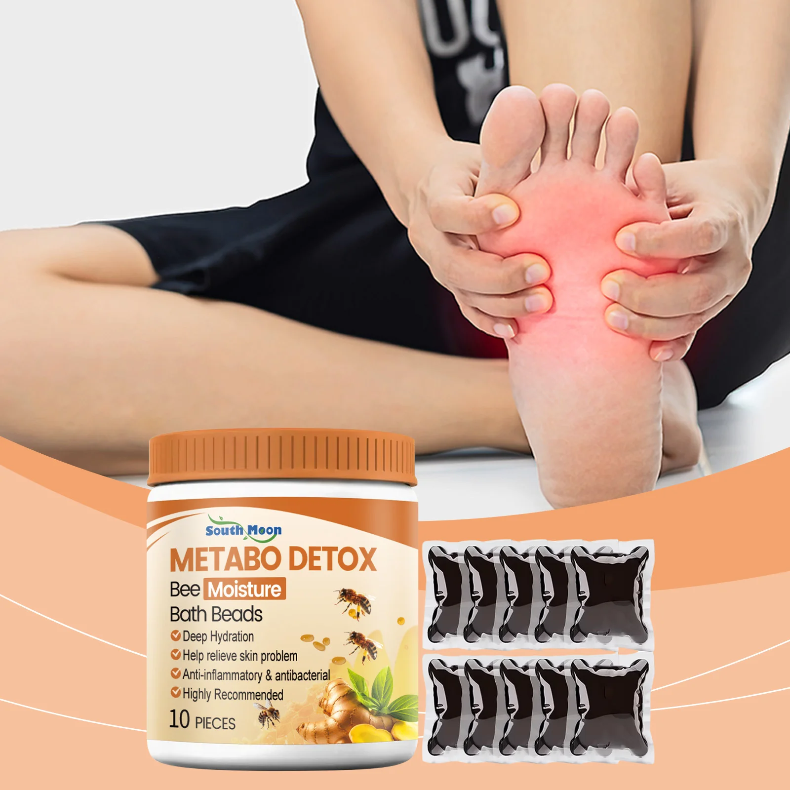 Bee Venom Foot Soak Beads Lymphatic Drainage Body Detox Remove Odor Relieve Leg Fatigue Improve Sleep Foot Cleansing Soak Gel