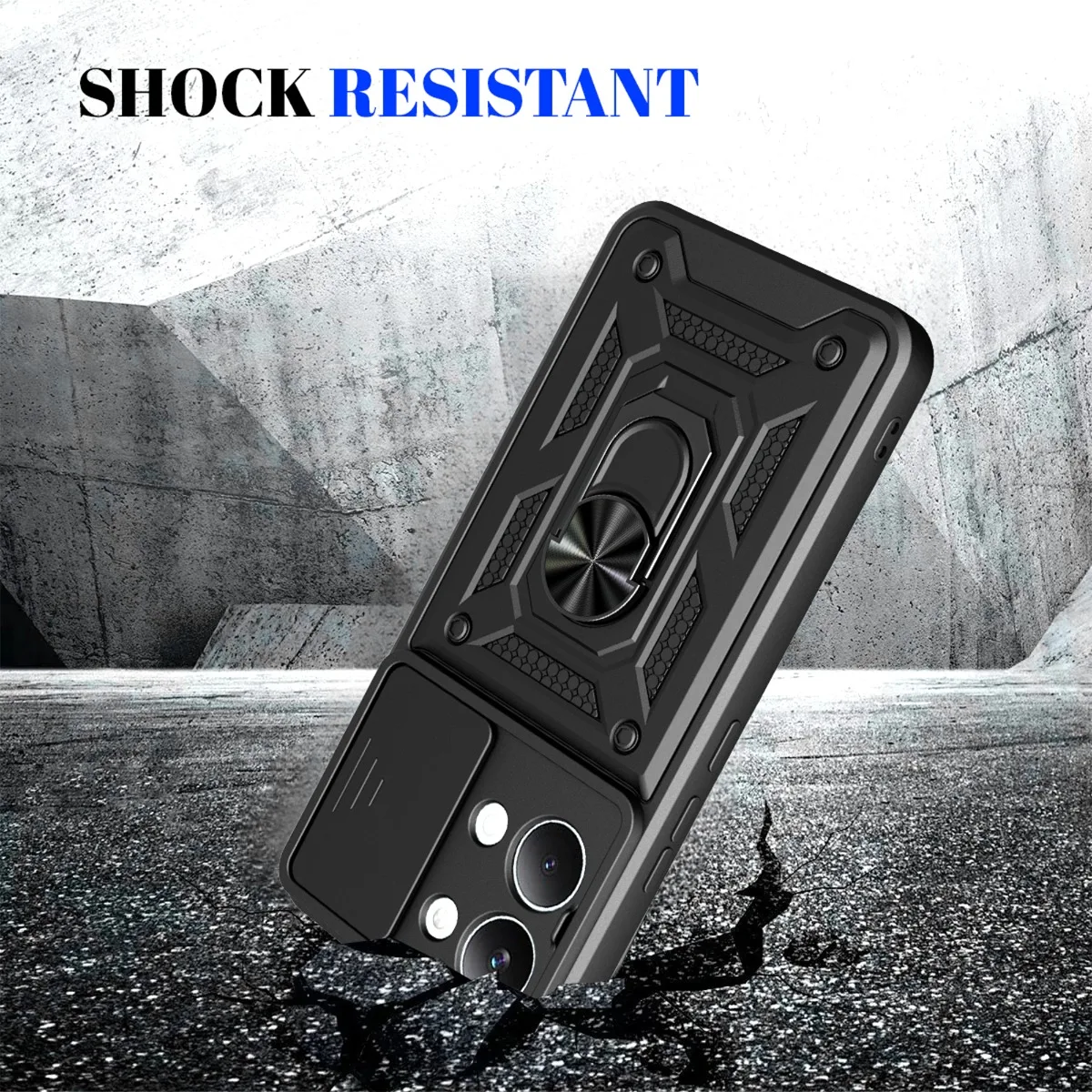 Enhanced Magnetic Ring Holder Armor Phone Case with Slide Camera Protection