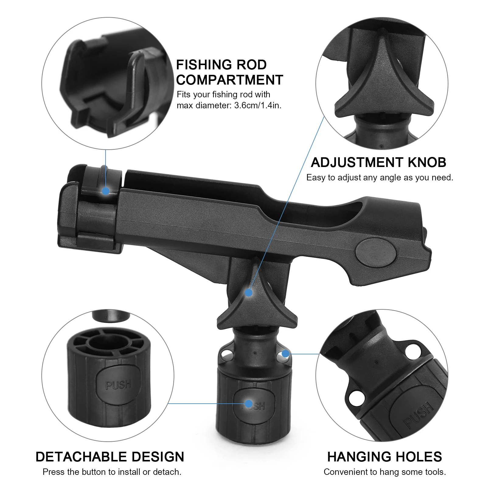 Soporte de caña de pescar ajustable para la mayoría de las pistas de Kayak,  accesorios de remo para deportes acuáticos