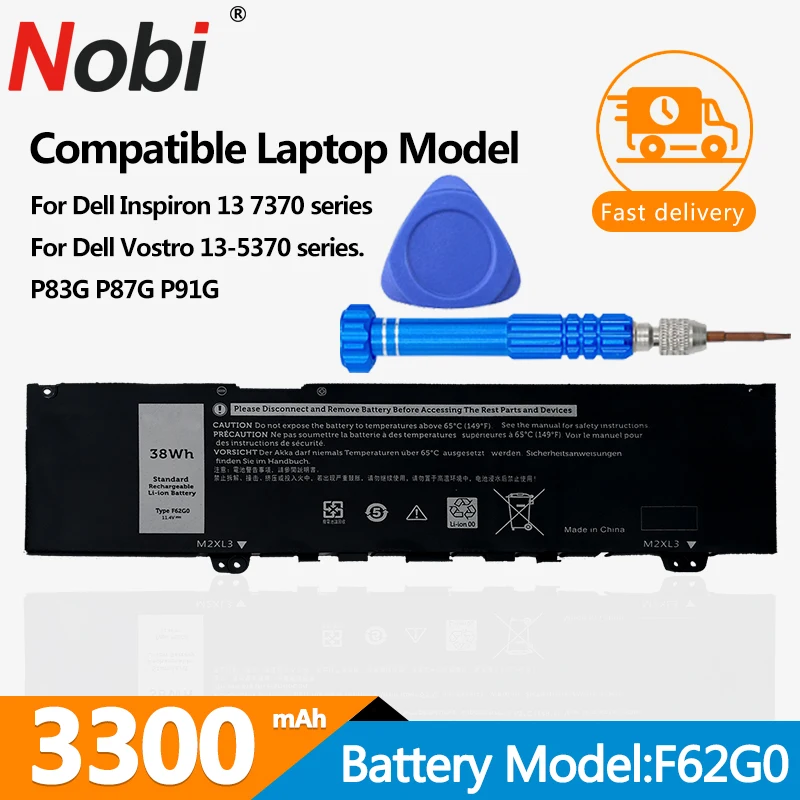 Batteria Per Laptop Nobi F62Go F62G0 Per Dell Inspiron 13-7370 7373 7380 7386 Vorstro 13-5370 Rpjc3 39 Dy5