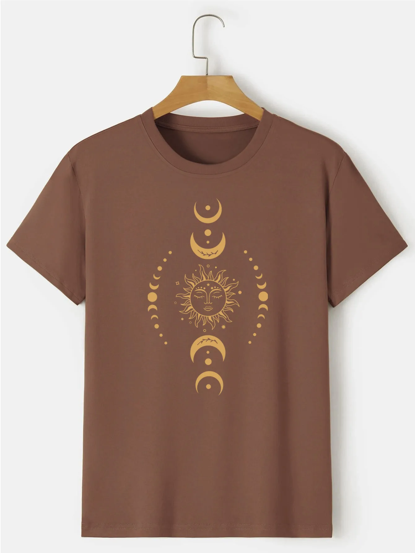 T-shirt imprimé soleil et lune pour décontracté, col rond, manches courtes, mode été, hauts, tenues pour hommes_voghion.com