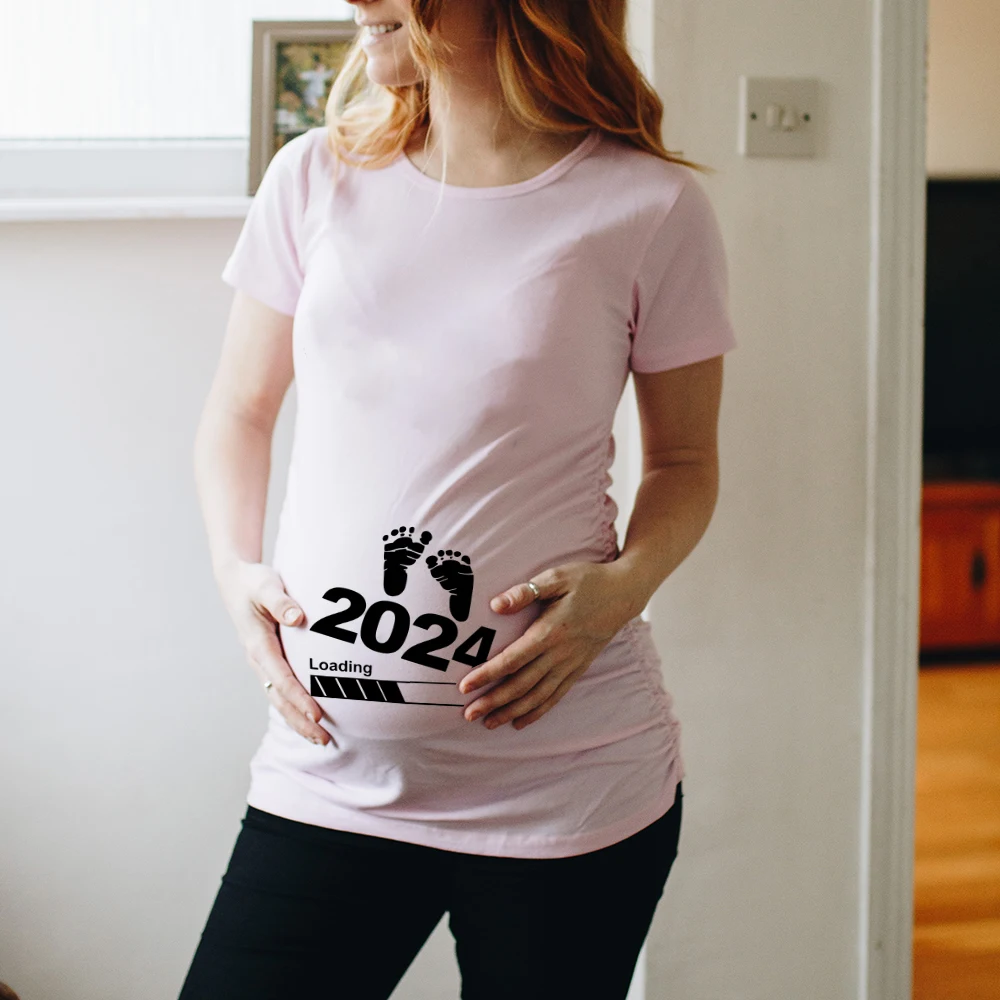 Pregnancy Announcement Shirts Mom Baby Boy and Girl Loading T-Shirt Maternity Outfits Gender Reveal Baby Loading Shirts