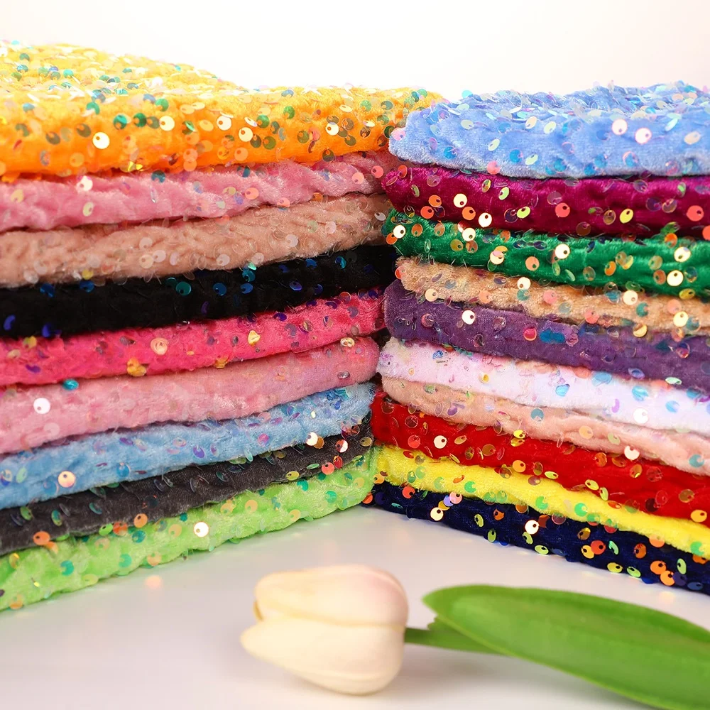 Vibrant Multicolor Sequined Embroidered Velvet Fabric