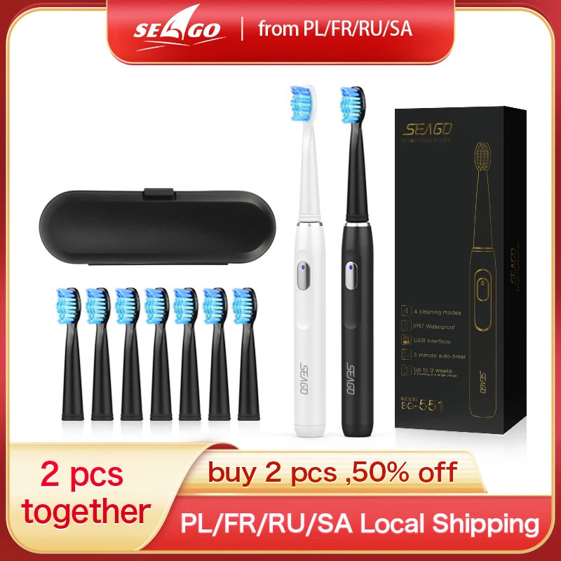 SEAGO Electric Toothbrush Rechargeable Buy One Get One Free Sonic Toothbrush 4 Mode Travel Toothbrush with 3 Brush Head Gift