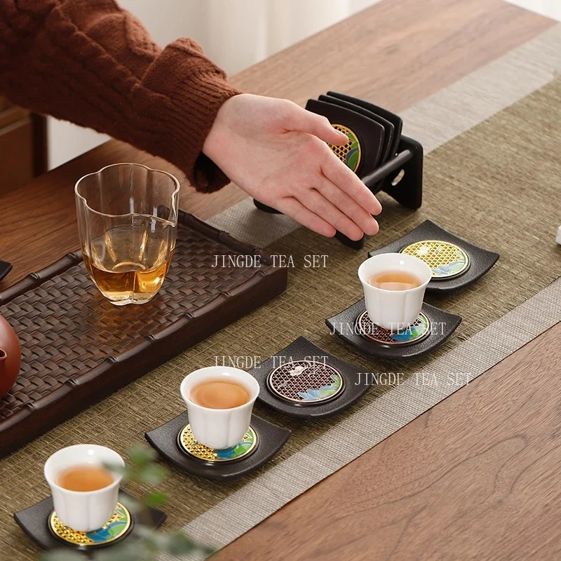 1pcs Chinese Traditional Tea Tray Insulation Cup Coaster Square Plastic Teacup Mat Household Teapot Tray Teaware Accessories