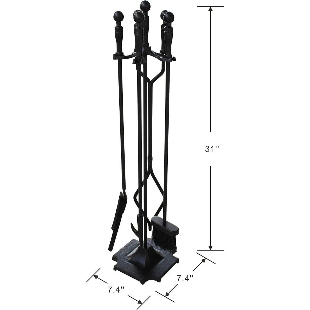 5 Pieces Fireplace Tools Fire Place Pit Poker Wood Stove Log Tongs Holder Tools Kit Sets with Handles Modern Black