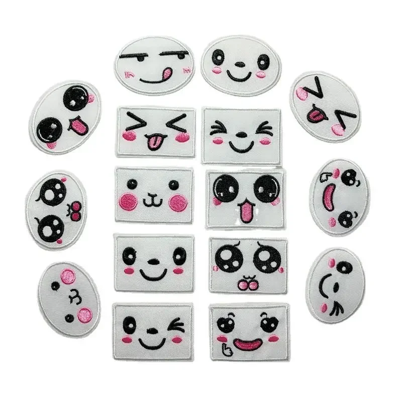 

100pcs/Lot Fashion Embroidery Patch Funny Q Cute Expression White Bag Shirt Clothing Decoration Accessory Craft Diy Applique