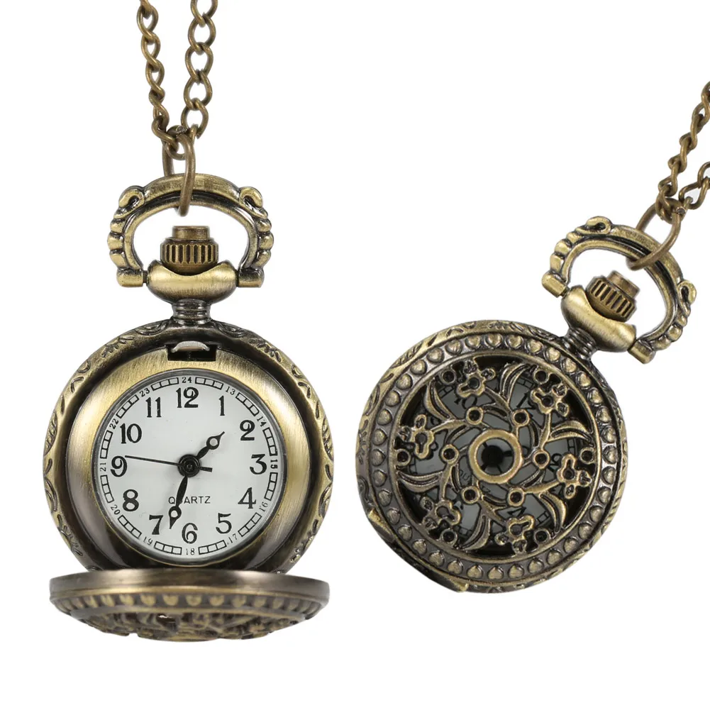 Fashion Women Quartz Pocket Watch Alloy Hollow Out  Butterflies Flowers Vintage Sweater Chain Necklace Pendant Clock Gifts