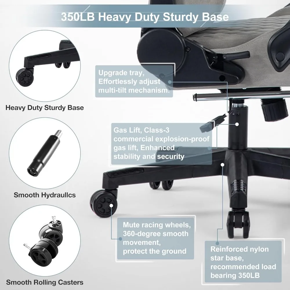Gaming Chair for Adult, Computer Chair with Adjustable Lumbar Support Headrest and Footrest Large Size Reclining Gaming Chairs 4