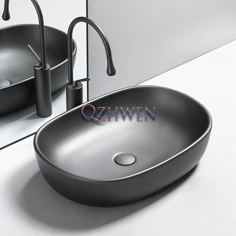 40*30*14cm Gunmetal Gray Black Bathroom Sink Home Furnish Countertop Ceramic Washbasin Hotel Toilet Washroom Art Basin Faucet