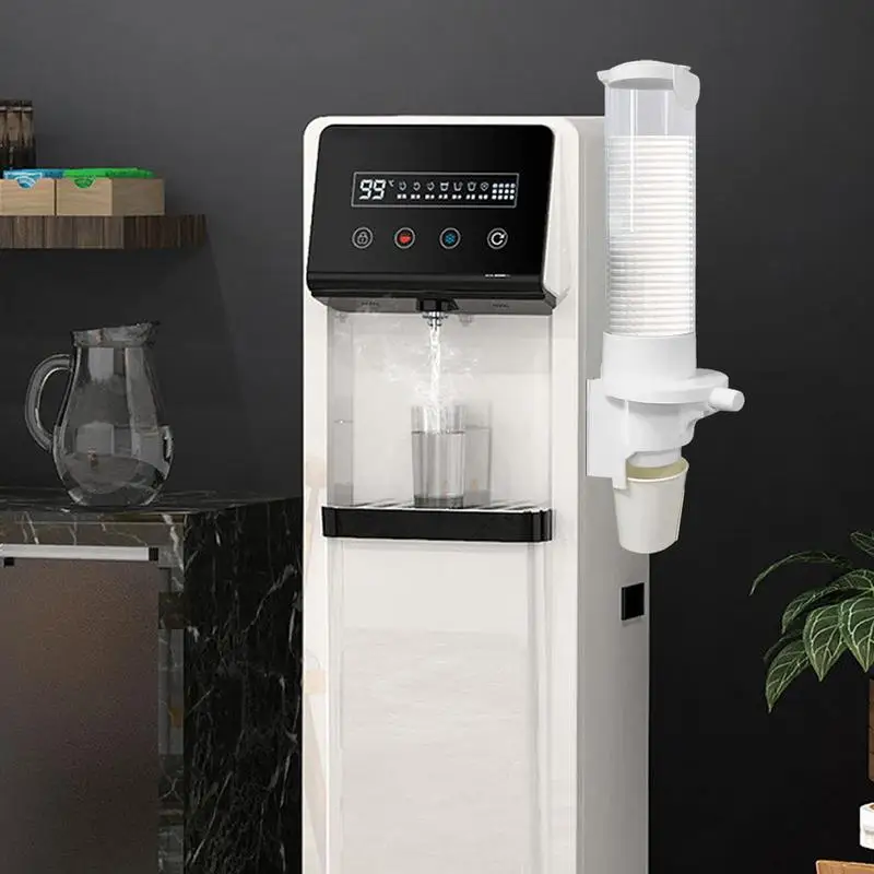 Push Button Drop Water Dispenser Cup Holder Wall-Mounted Paper Cup Dustproof Storage Rack Holder Automatic Remover for home
