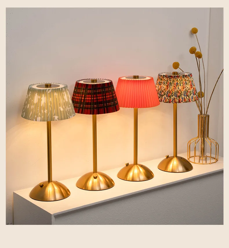 Metal Rechargeable Led Desk Lamp with Fabric Shade Wireless