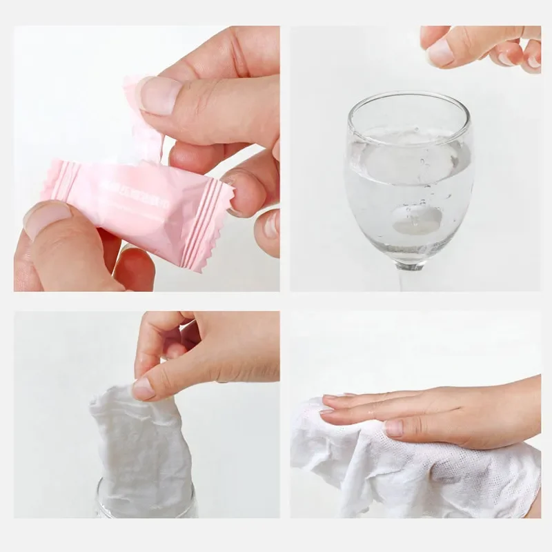 Disposable travel towel, portable, non-woven fabric, water wet cloth, outdoor, compressed facial cleaning, mini wet towel, 10pcs