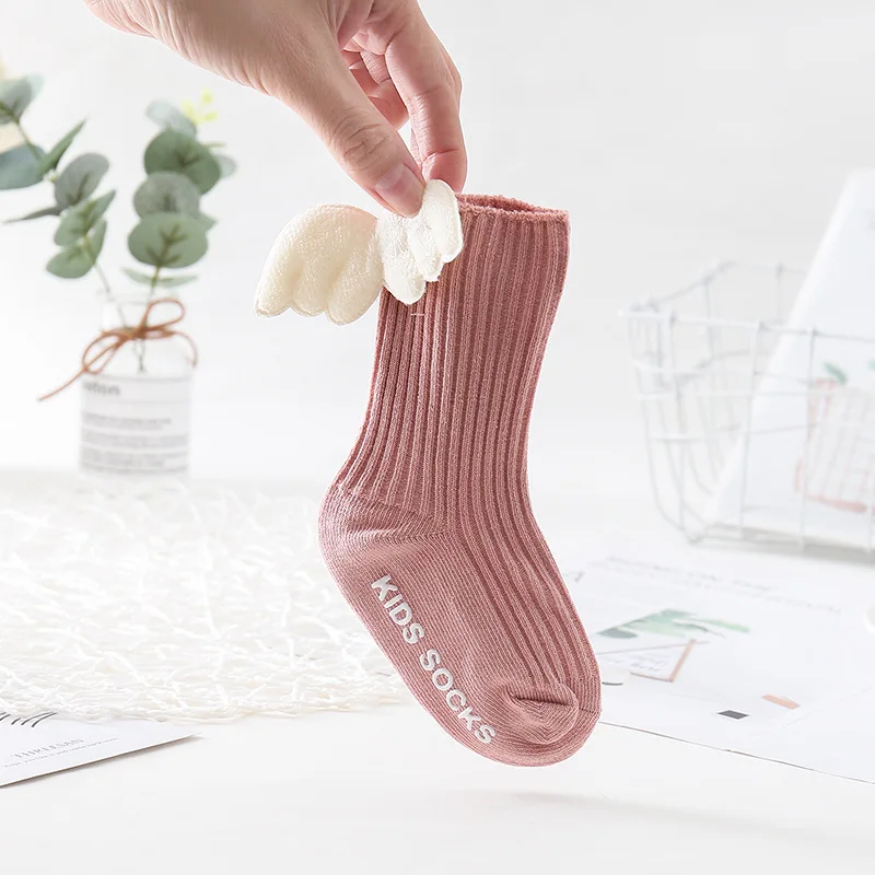 New Baby Girls Knee High Socks Angel Wing Summer Autumn Cotton Socks Solid Candy Color Children Toddler Short For Kids