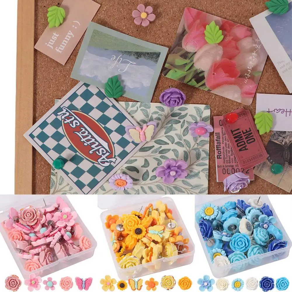 30Pcs DIY 나비 푸시 핀 3D 다채로운 엄지 못 재사용 가능한 다기능 꽃 푸시핀 학교 문구