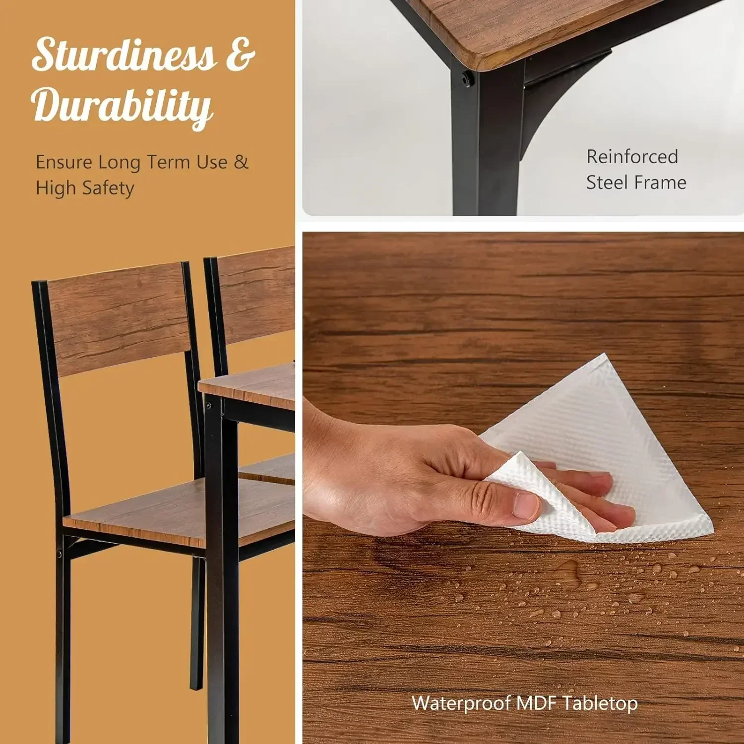 New2025-Dining Table Set for 4, Kitchen Table with Bench and Chairs, Industrial Gathering Bench Dining Set W/Metal Frame & Stora