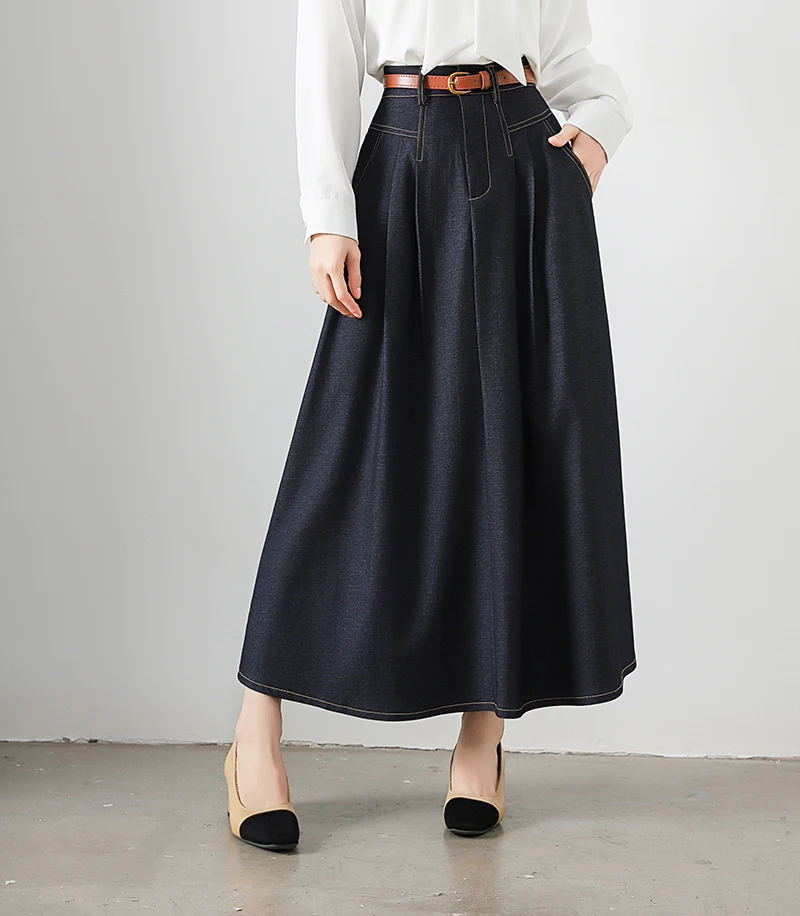 REALEFT Vintage High Waist Denim Women's Umbrella Skirts 2025 New Spring Summer Solid Casual Loose A-line Long Skirts Female