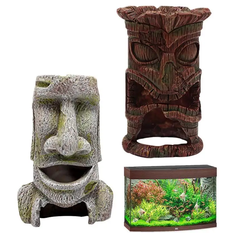 

Aquarium Resin Sculpture Landscaping Accessories Aquarium Cave Easter Island Head Fish Tank Shelter Hideout House For Fish Shrim